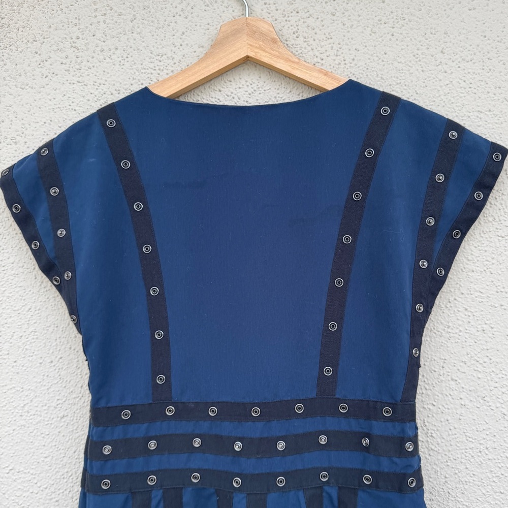 Zac Posen SNAP ribbon DRESS 20th Anniversary collection V-Neck Dark Blue black 4 - Picture 10 of 10